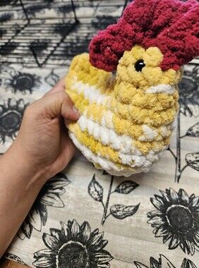 Hand Crafted Yellow, White & Pink Plush Chicken Toy